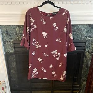 Lulus Burgundy Floral Bell Sleeve Dress